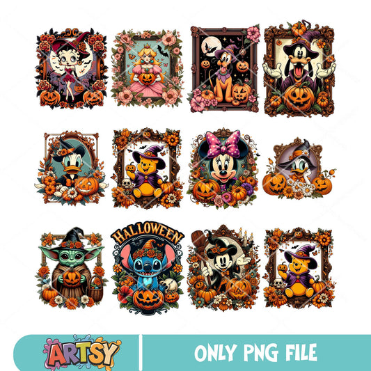 Pumpkin disney mickey bundle png, disney pumpkin png, disney characters png