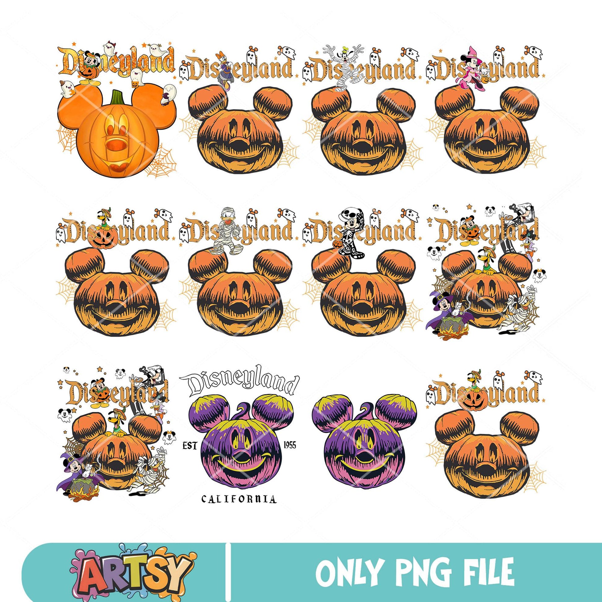 Pumpkin mickey head png bundle, disneyland png, disney pumpkin png