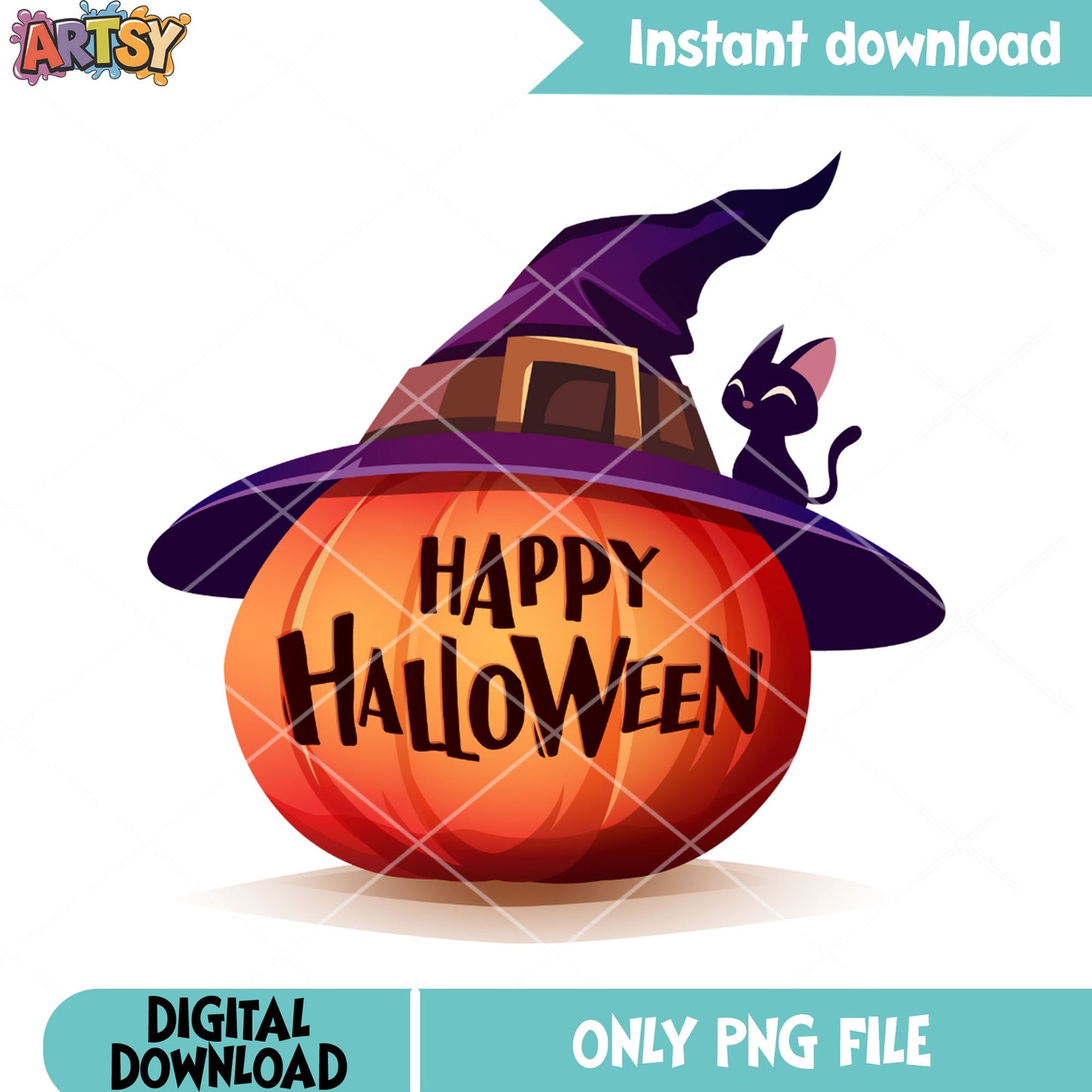 Pumpkin wear hat png, witches hat png, halloween scary png