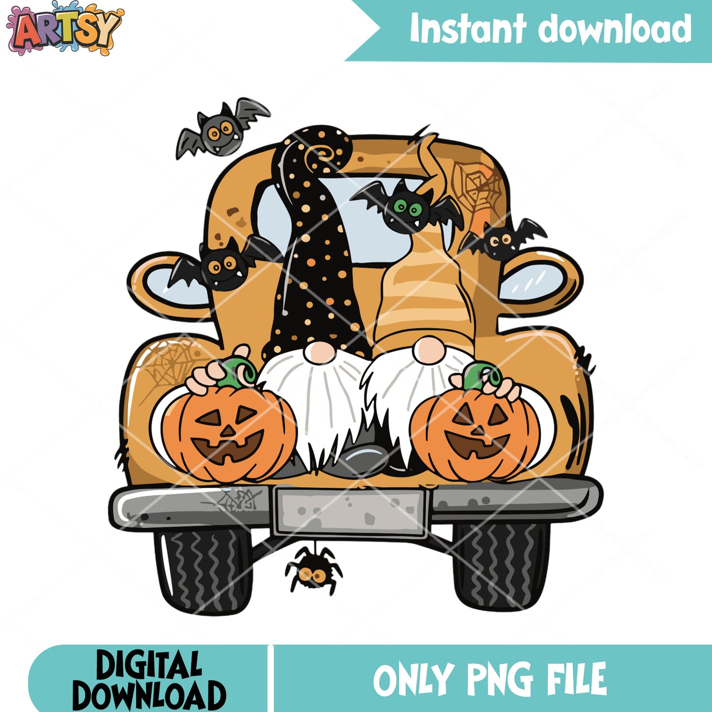 Pumpkin wicker truck png, scary bats png, halloween night png