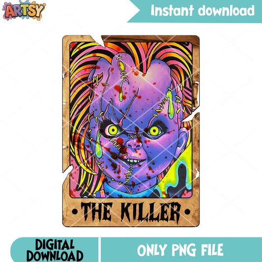 Purple face baby doll png, chucky png, halloween movies png