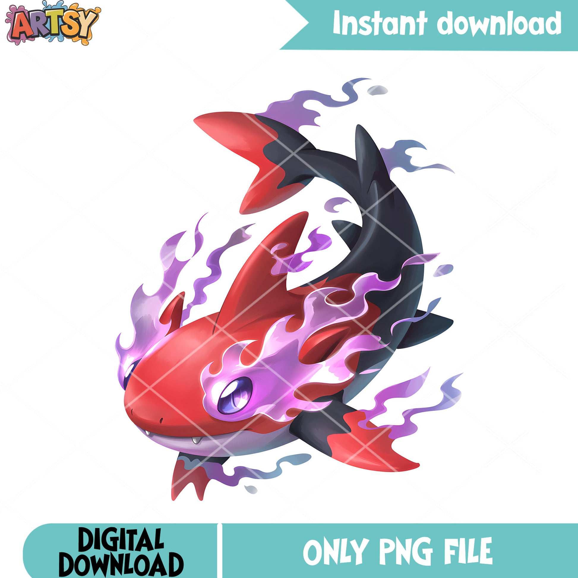 Purple flame on shark png, fakemon png, cute pokemon png