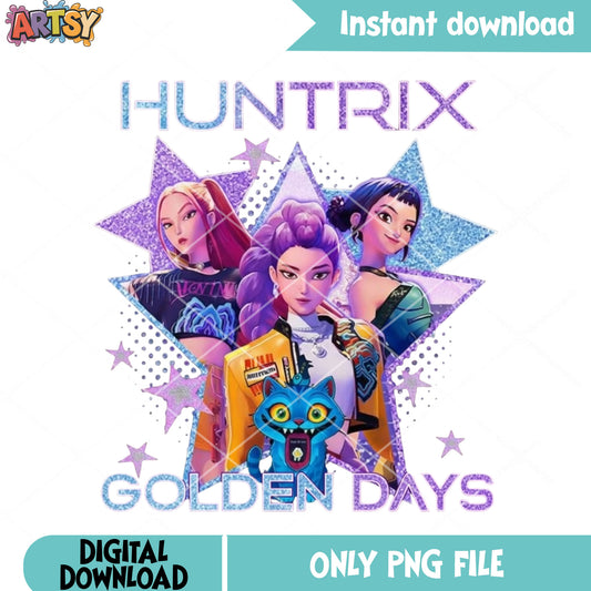 Purple golden huntrix png, golden days png, kpop demon hunters png