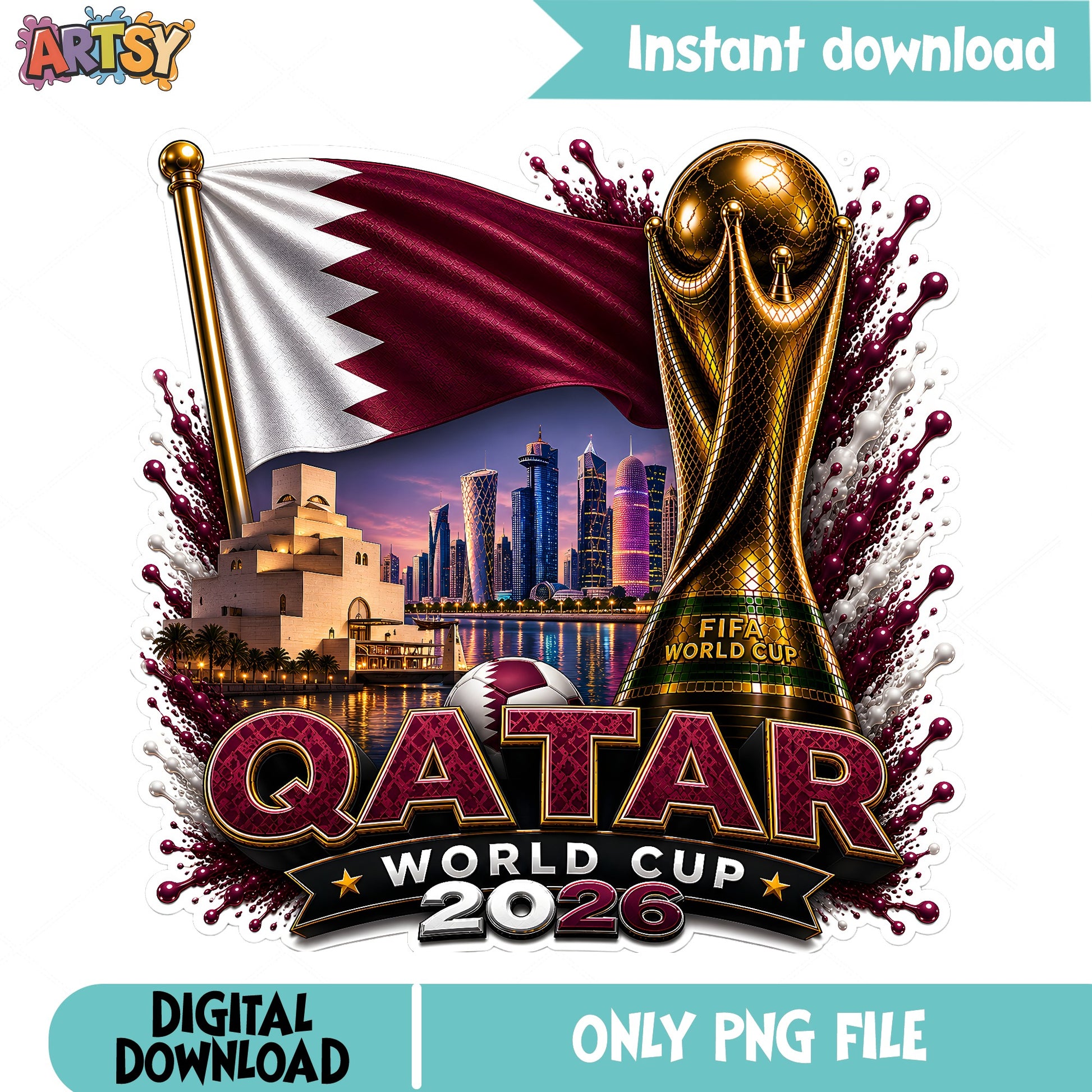 Qatar World Cup 2026 PNG, Soccer Trophy Qatar Flag PNG, FIFA PNG