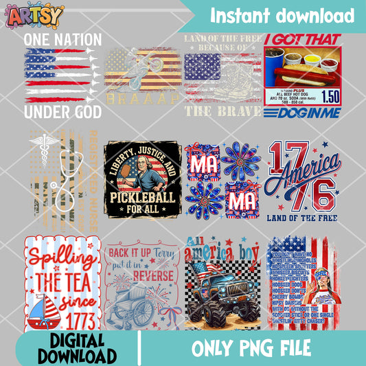 Quotes of 4th july png bundle, happy 4th of july png, 4th of july 2025​ png