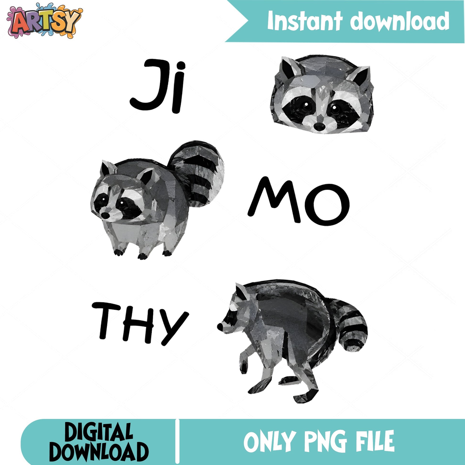 Raccoon Clipart PNG Bundle, Cute Raccoon PNG, Animal Clipart PNG