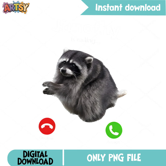 Raccoon Is Calling Funny Meme PNG, Cute Raccoon PNG, Animal PNG