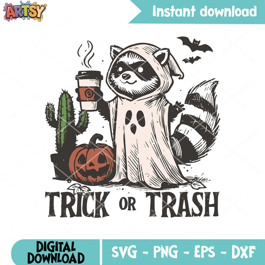 Raccoon ghost trick or trash svg, rocket raccoon svg, trick or treat svg