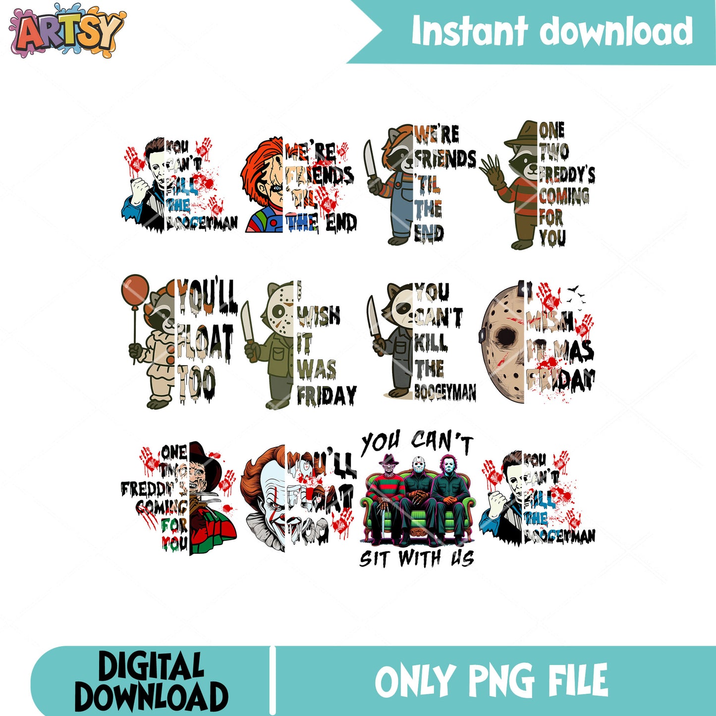 Raccoon murder horror png bundle, raccoon feral png, horror movies png