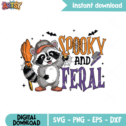 Raccoon spooky and feral svg, feral raccoon​ svg, halloween raccoon svg
