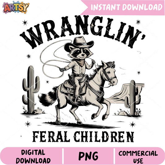 Racoon Cowboy PNG Design Instant Download