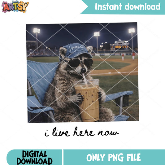 Racoon baseball game png, game day png, baseball sport png