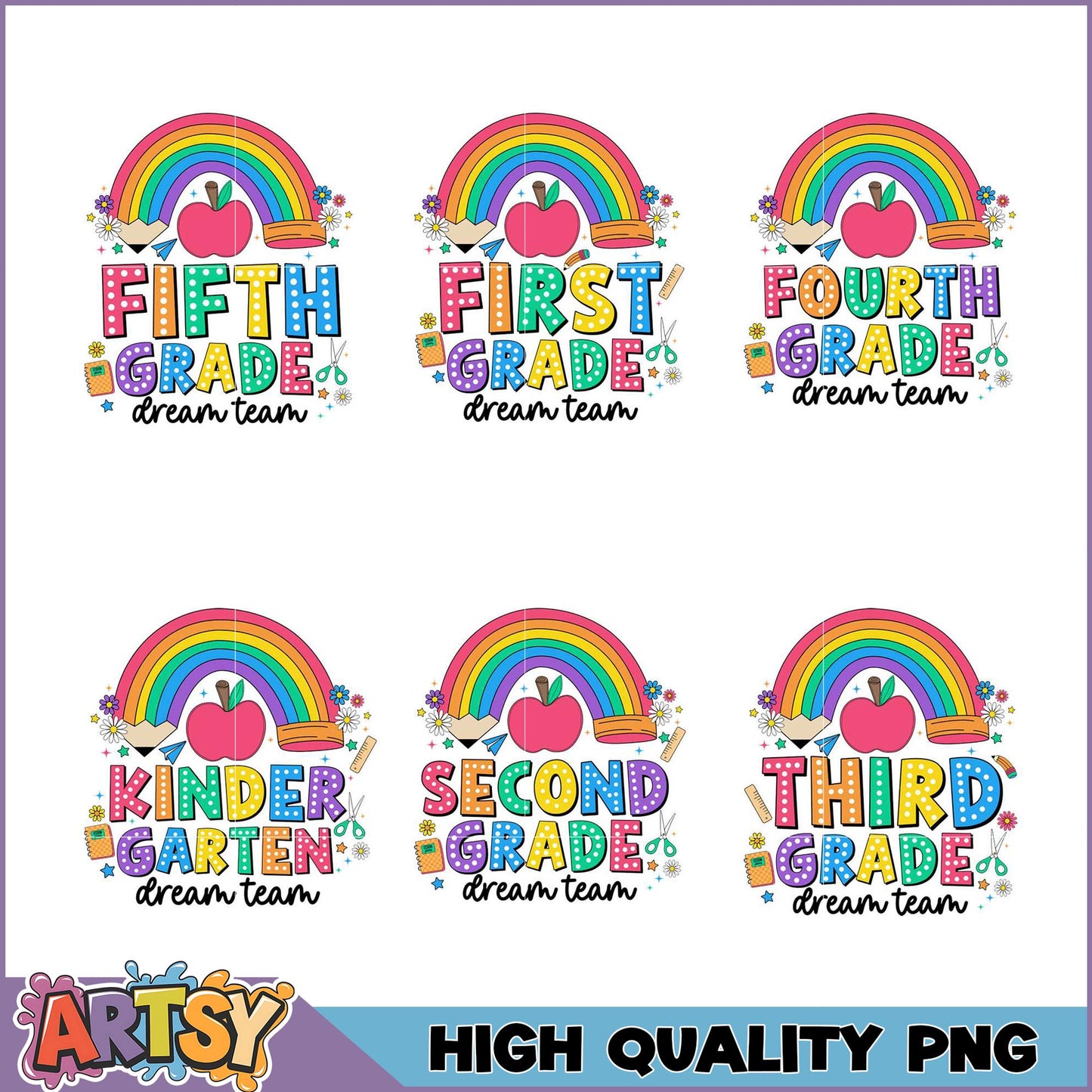 Rainbow Grade PNG Bundle Kindergarten-Fifth Grade