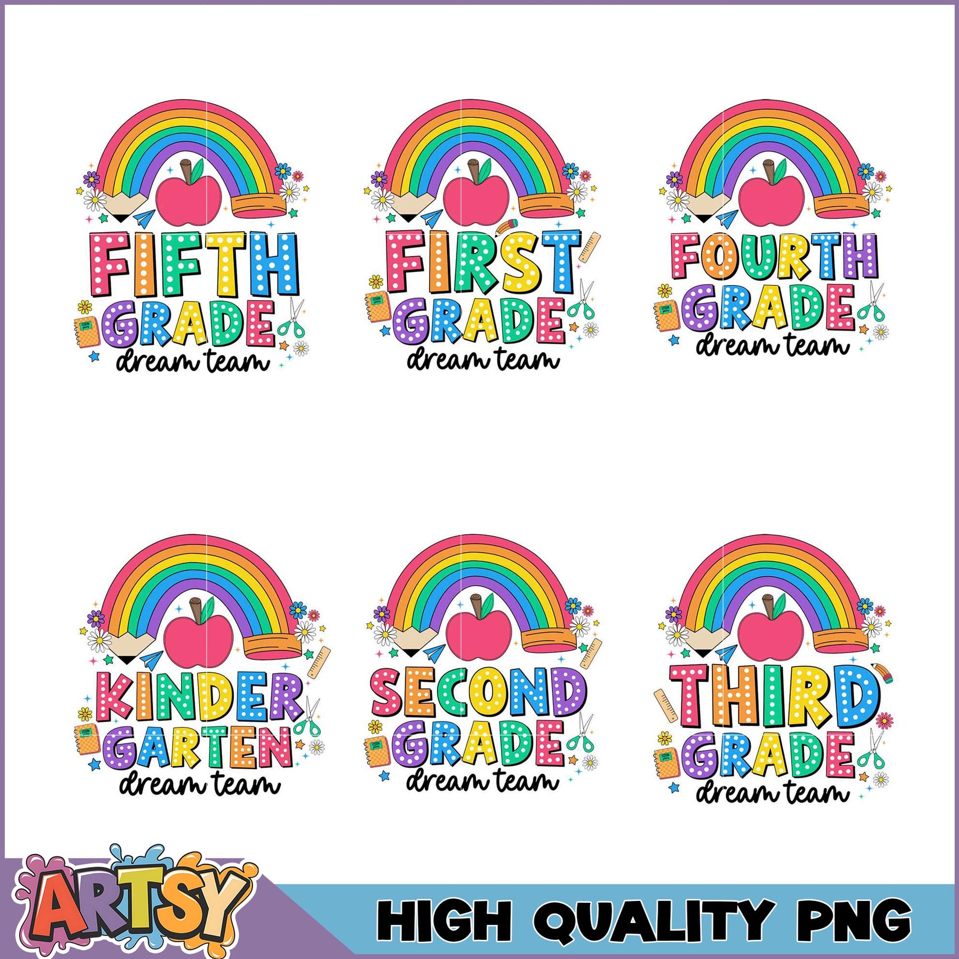 Rainbow Grade PNG Bundle Kindergarten-Fifth Grade