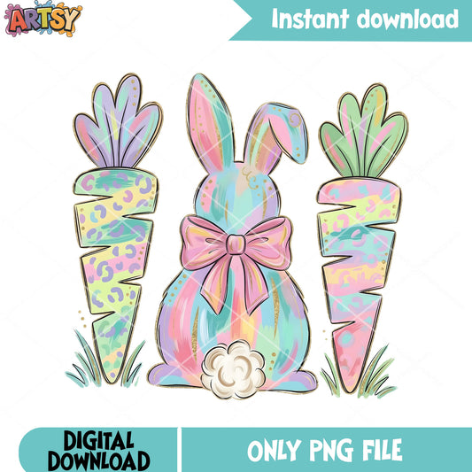 Rainbow bunny with 2 carrot png, cute rabbit png, grapic design png