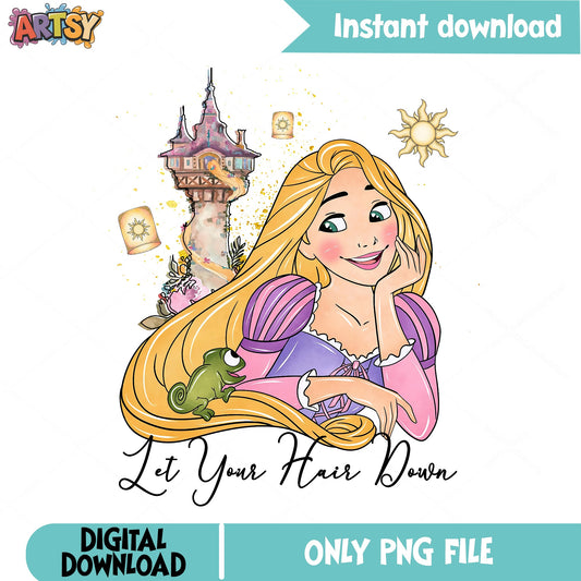 Rapunzel Let Your Hair Down PNG, Tangled Disney PNG, Princess PNG