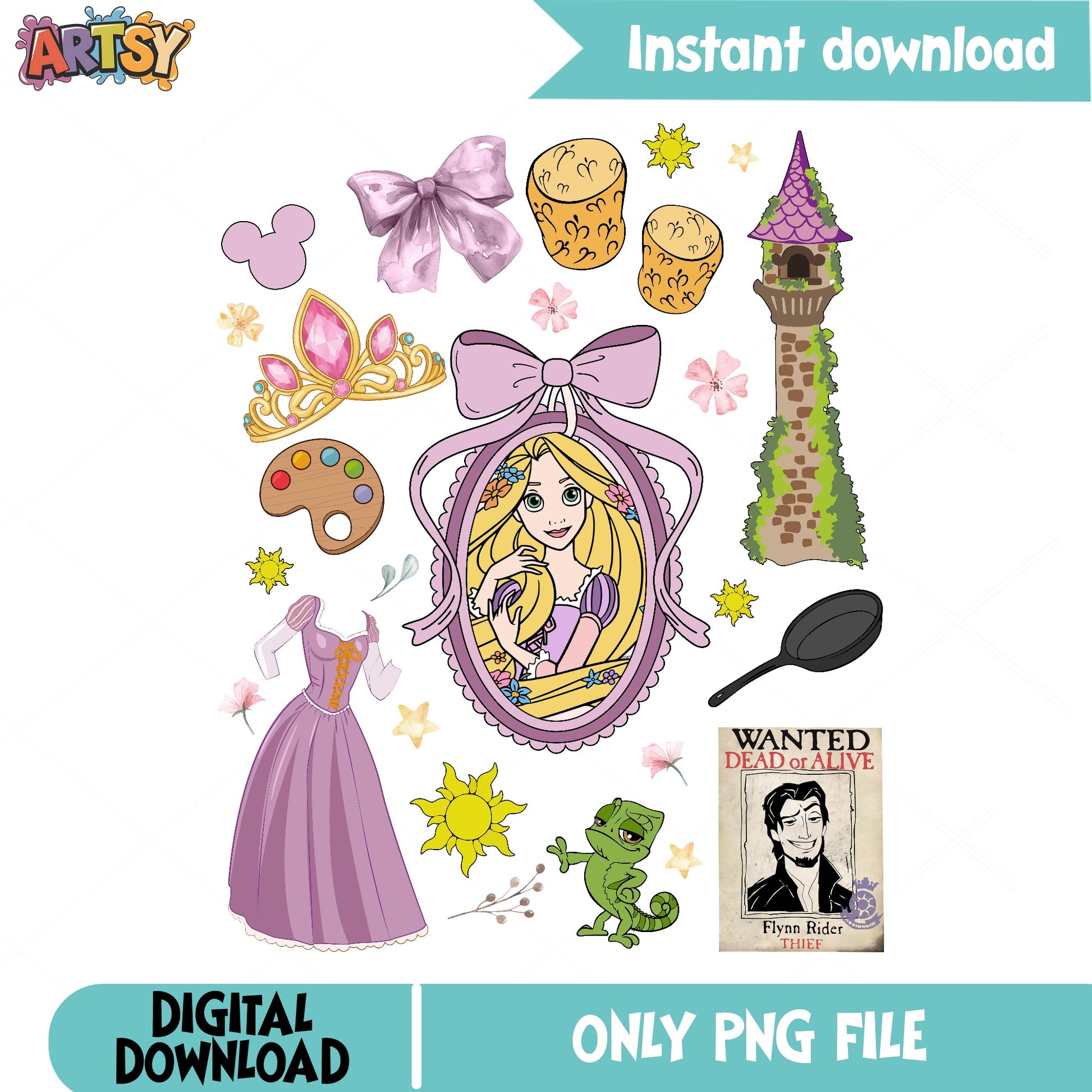 Rapunzel Tangled PNG Bundle, Disney Princess PNG, Flynn Rider PNG