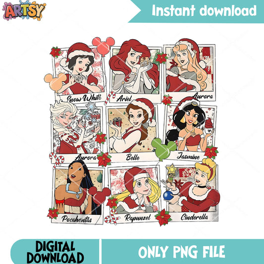 Rapunzel disney christmas png, polaroid grid png, nine princess png