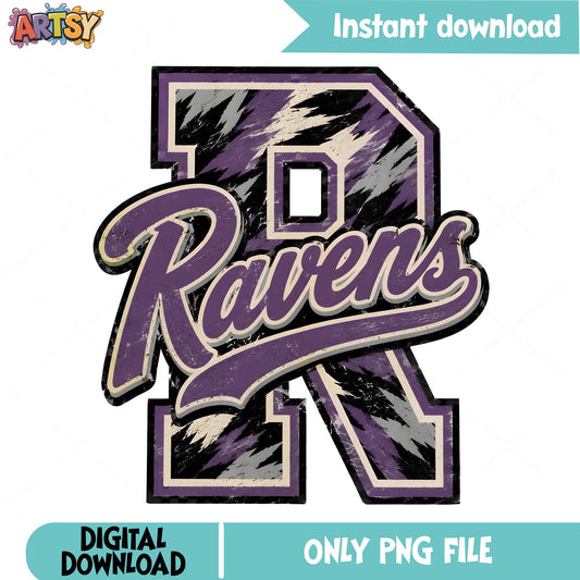 Ravens Football Team PNG, Retro Sports Letter R, NFL Fan PNG