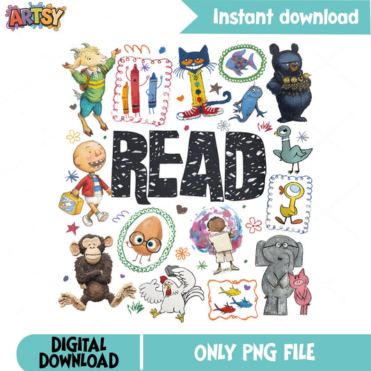 Read Book Characters PNG, Teacher Library Reading PNG, Kids Book PNG