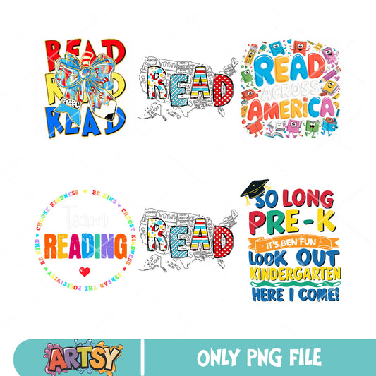 Read in school png bundle, reading school​ png, back to school png