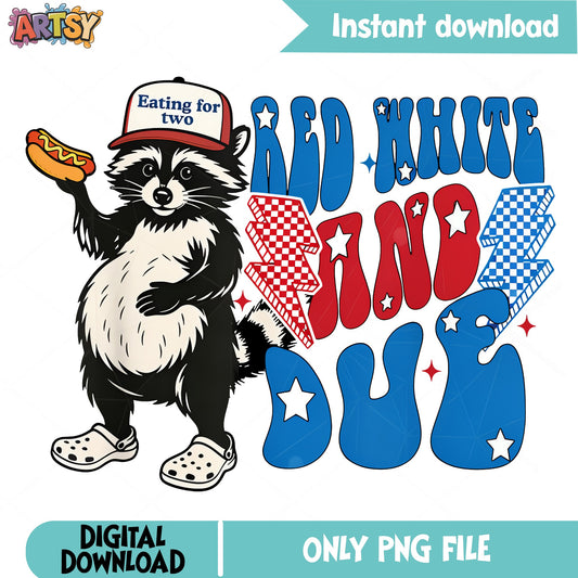 Red White And Due Raccoon PNG, 4th Of July PNG, Funny Pregnancy PNG