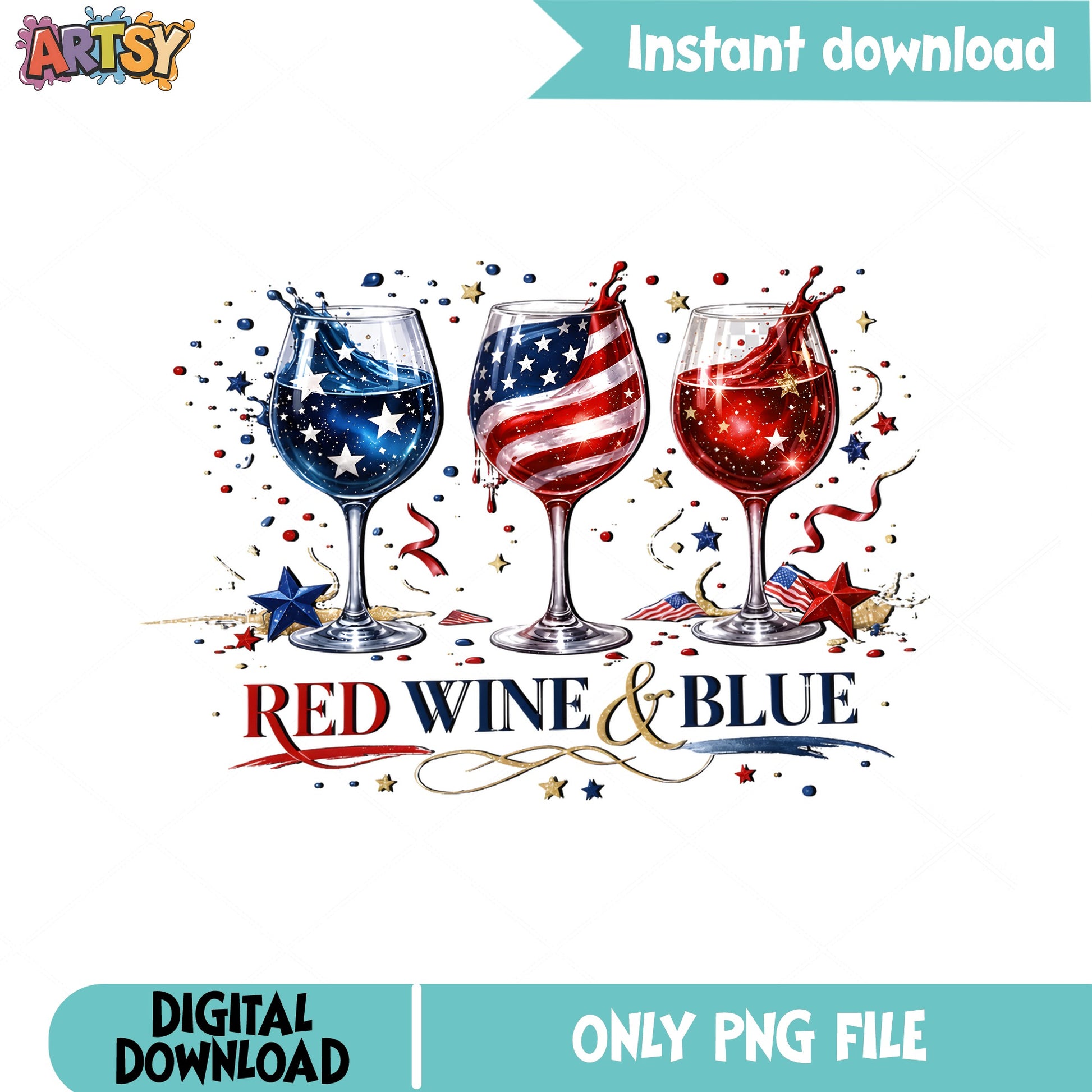 Red Wine And Blue PNG, 4th Of July PNG, Patriotic Wine PNG