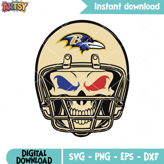 Red and blue eyes skull svg, baltimore raven svg, raven head​ svg