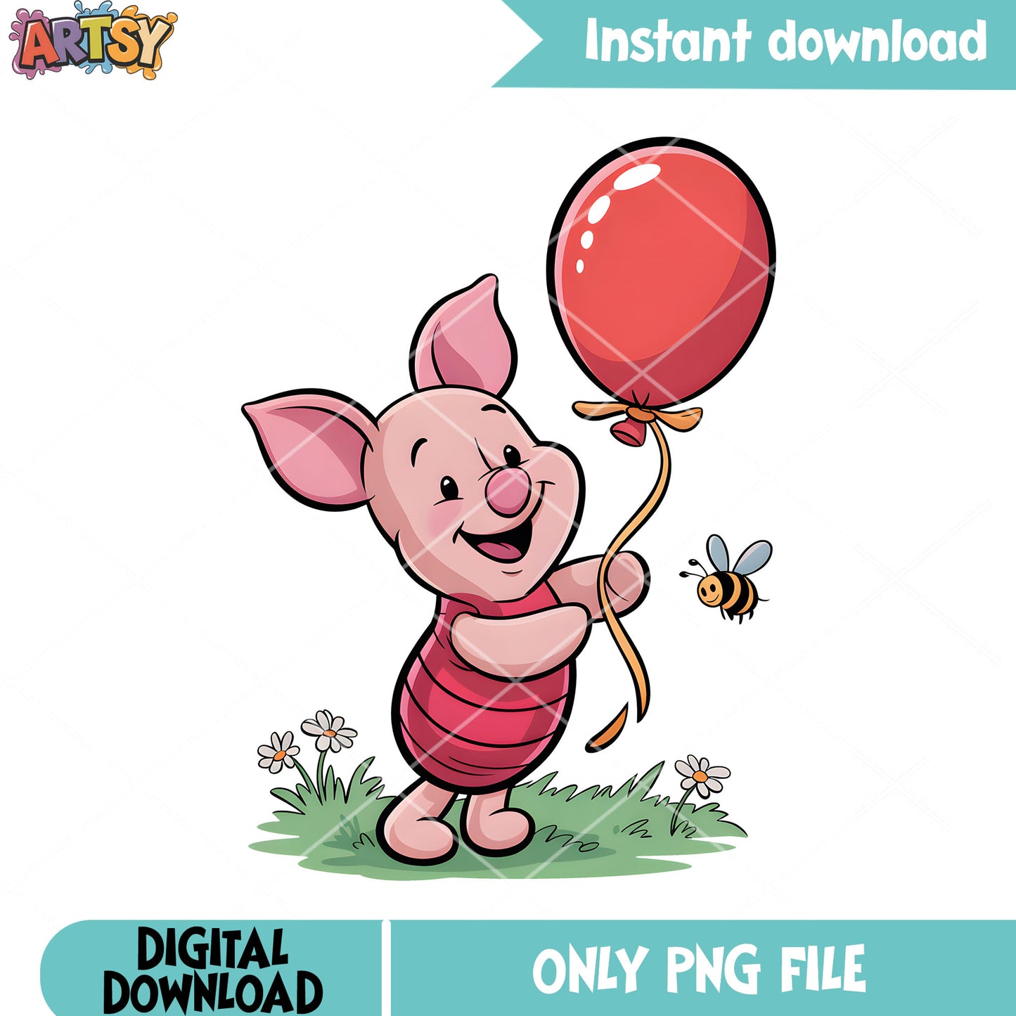 Red balloon piglet png, disney poster png, disney piglet png