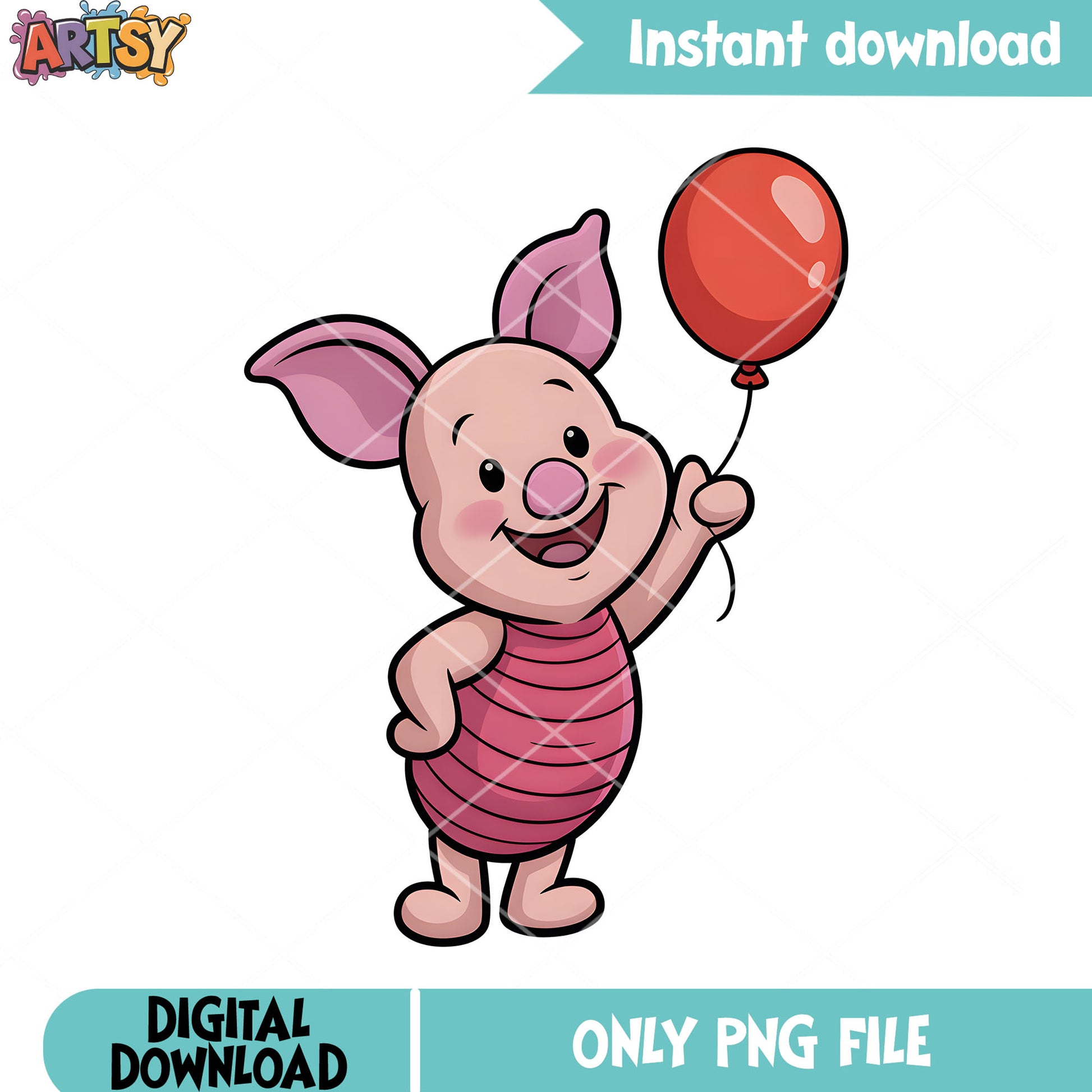 Red balloon piglet poster png, piglet png, disney piglet png