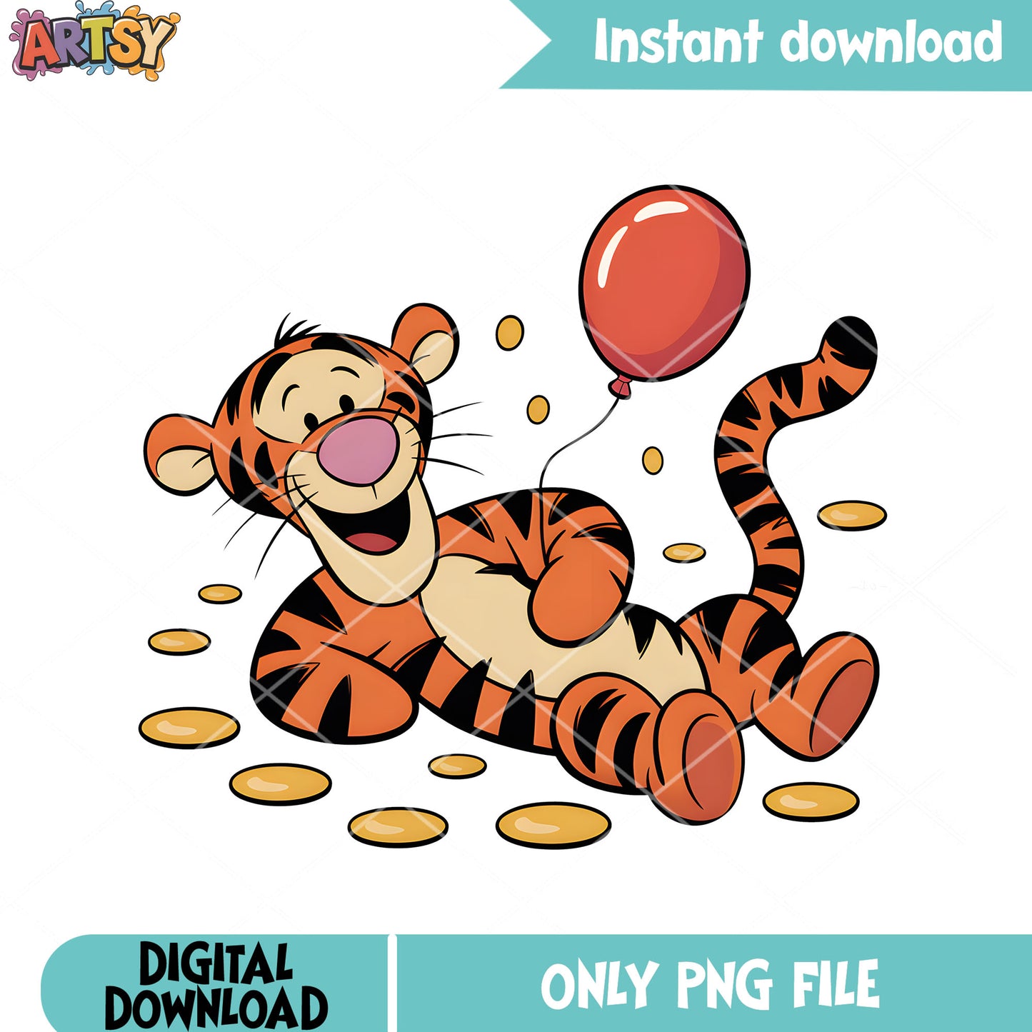 Red balloon tiger pooh png, disney tiger png, disney vibes png