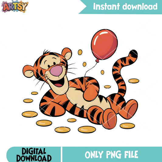 Red balloon tiger pooh png, disney tiger png, disney vibes png