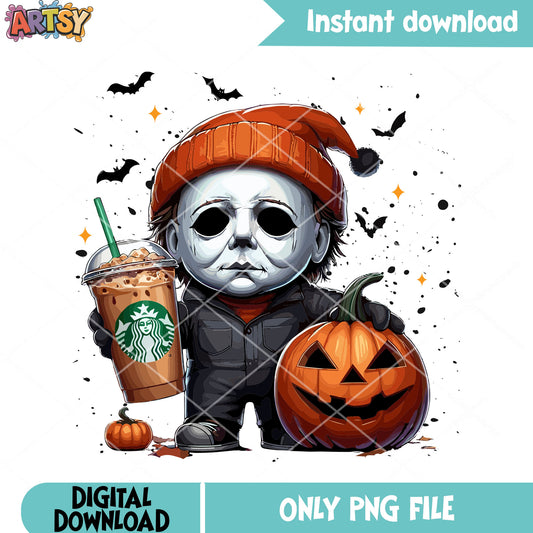 Red beanie Michael myers png, wicker pumpkin png, halloween movies png