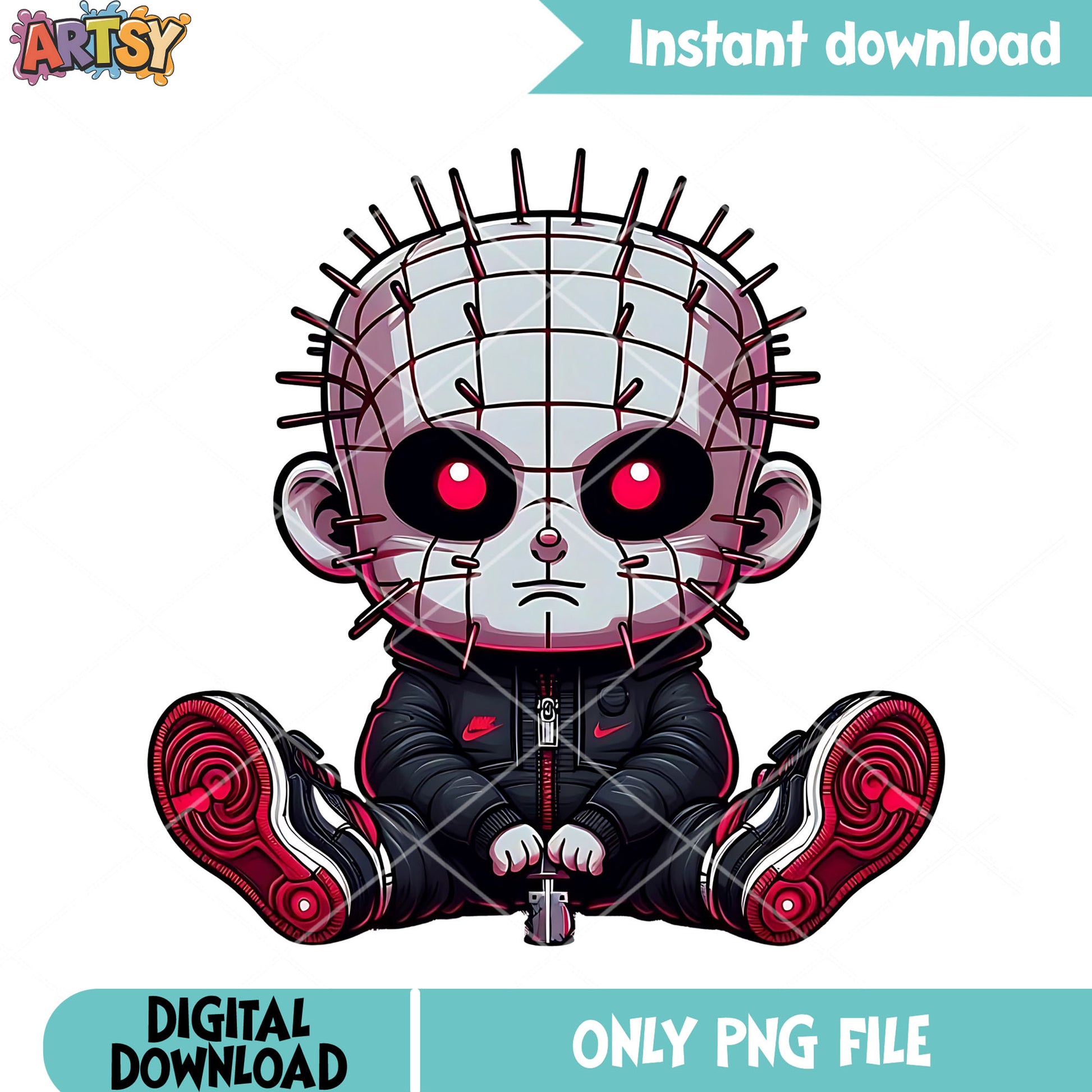 Red eyes monster png, cute halloween costume png, pinhead png