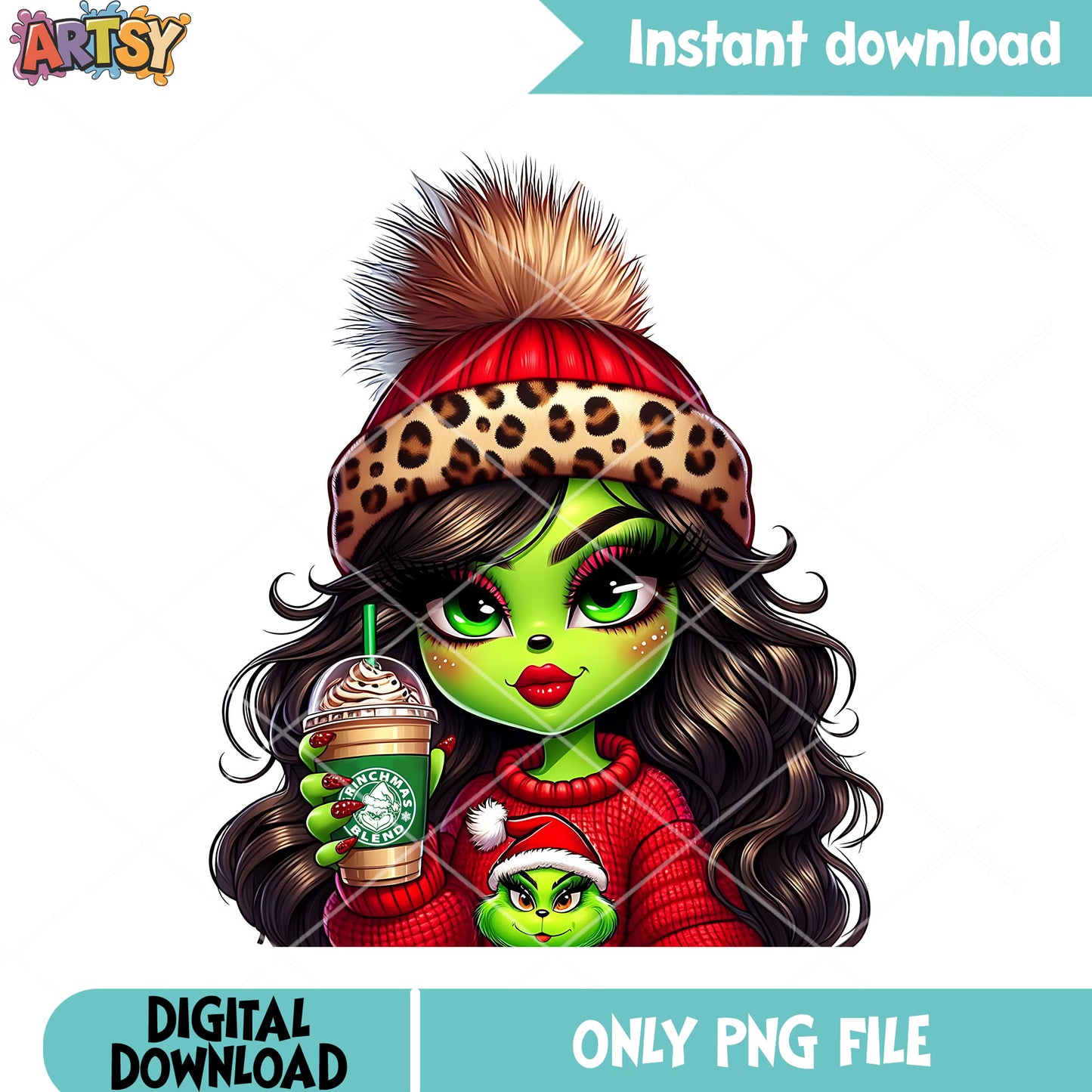 Red grinch sweater christmas png, christmas cards png, the grinch png