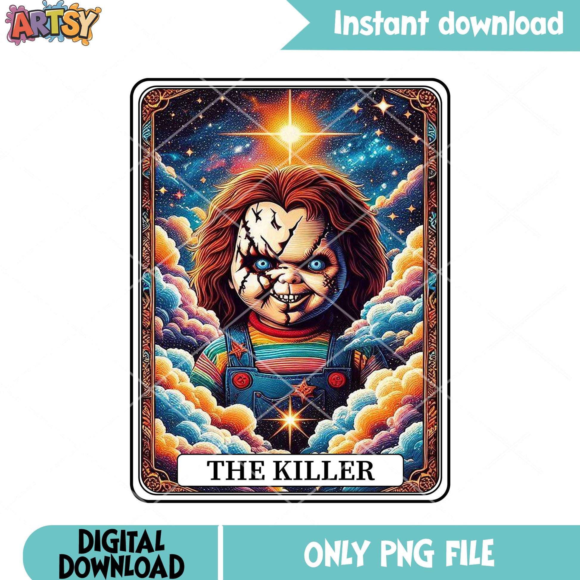 Red hair dungarees chucky png, scary smile png, scary halloween png