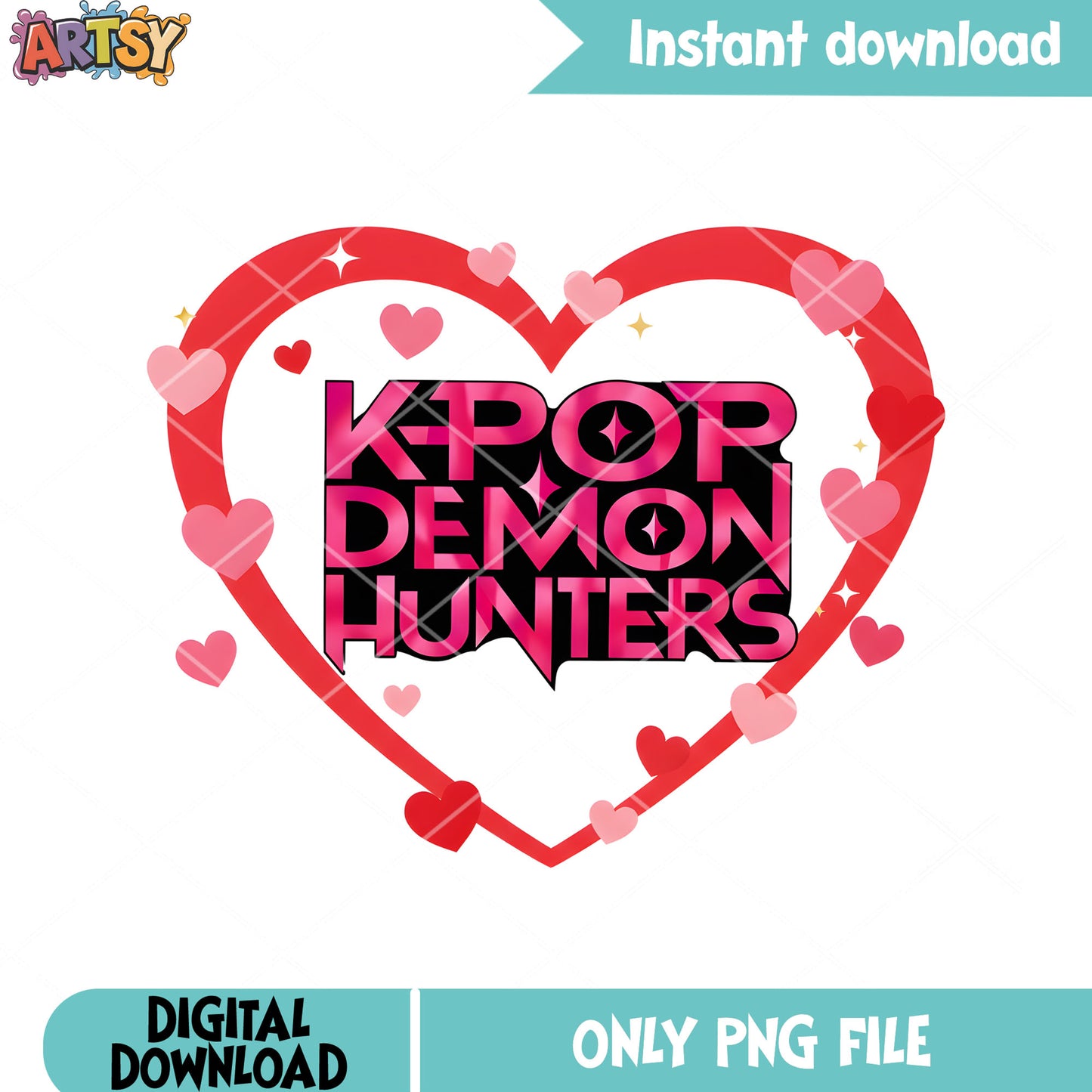 Red heart demon hunters png, kpop demon hunters png, valentines poster png