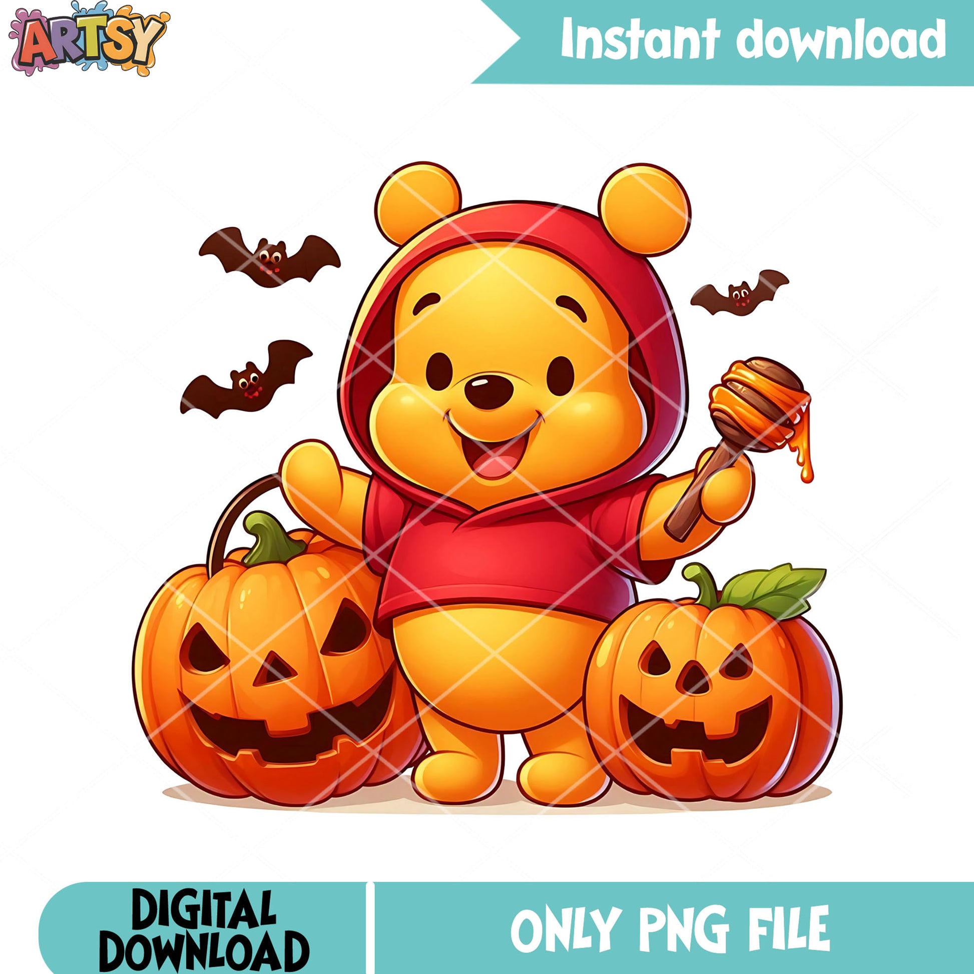 Red shirt pooh png, jack o lantern png, disney halloween png