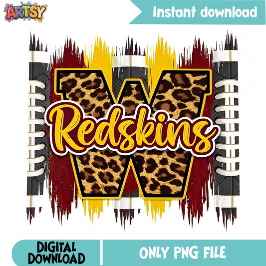 Redskins Football Leopard PNG, Team Spirit PNG, Sublimation PNG