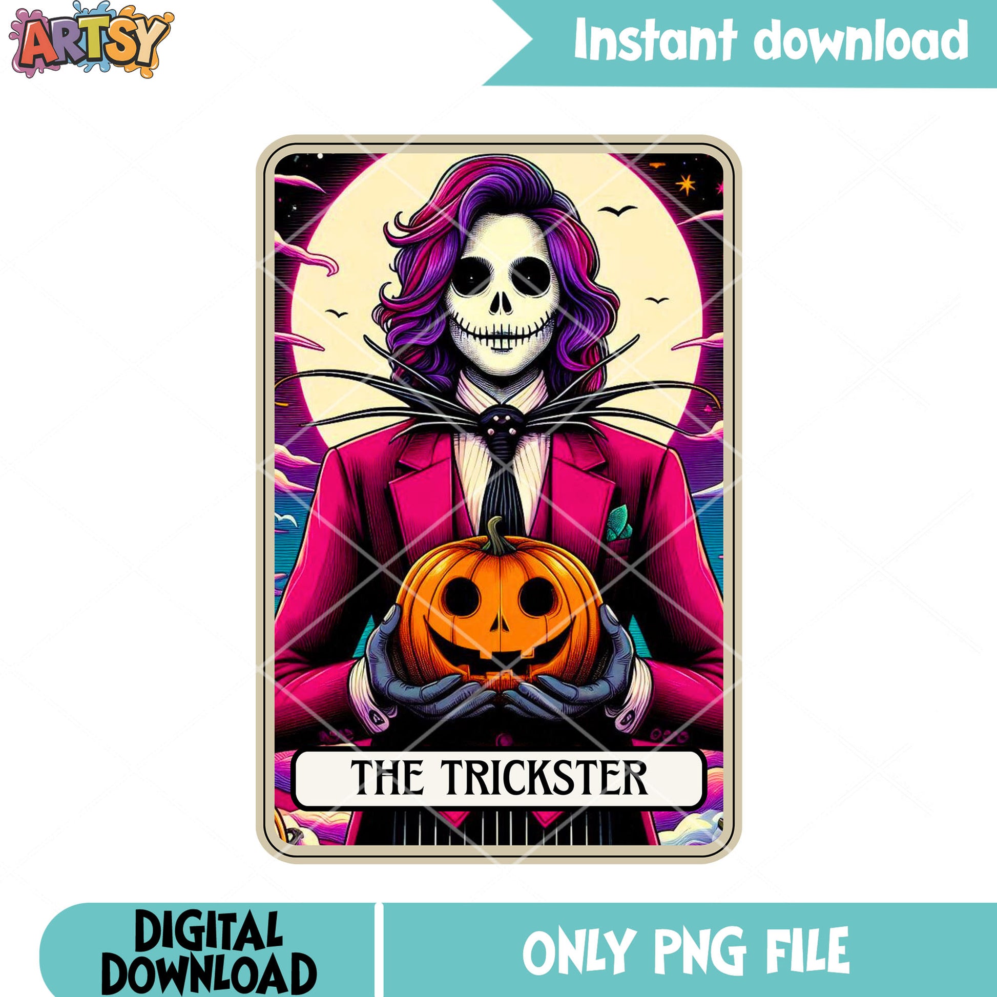 Red suit purple hair png, jack o lantern png, halloween night png