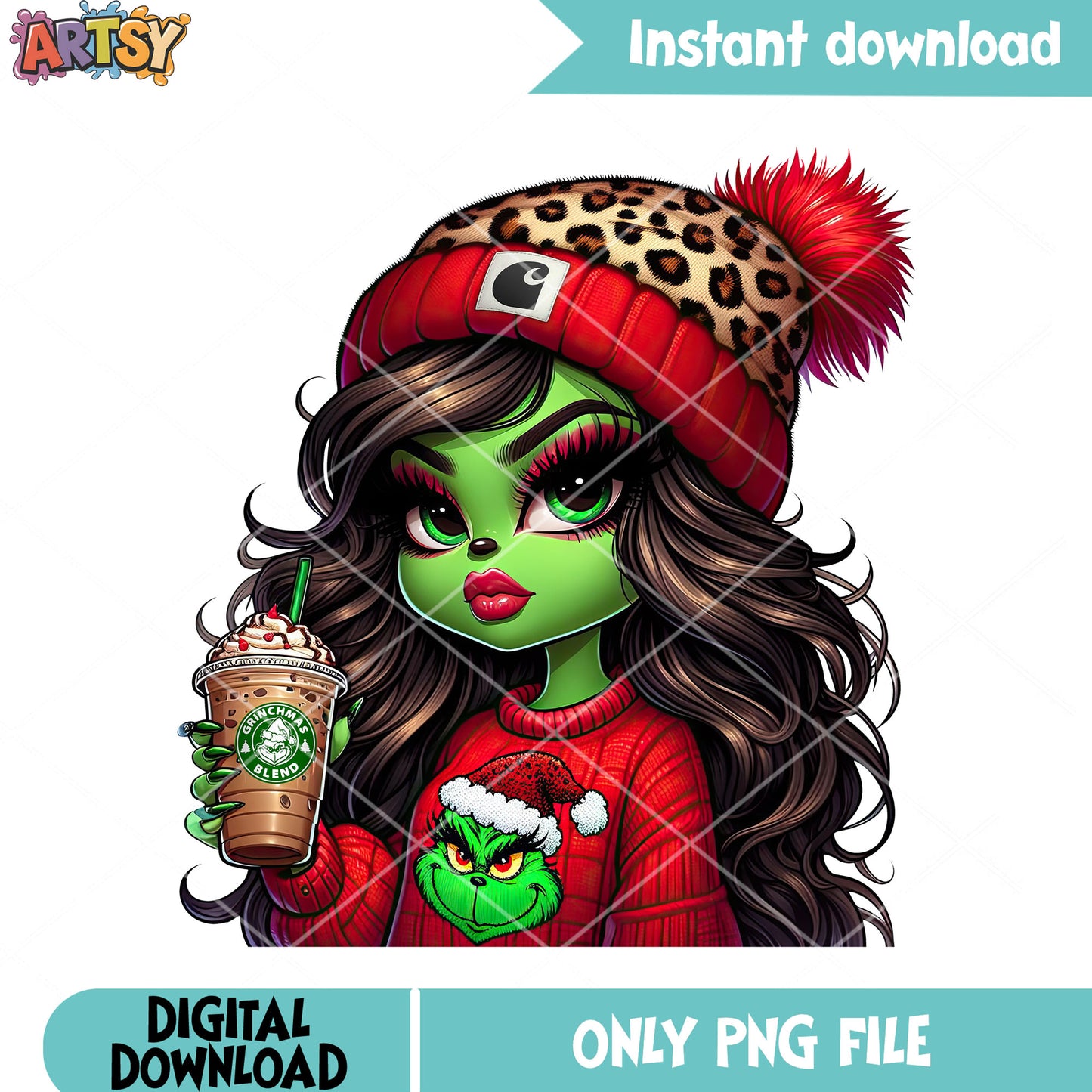 Red sweater christmas png, xmas decorations png, the grinch png