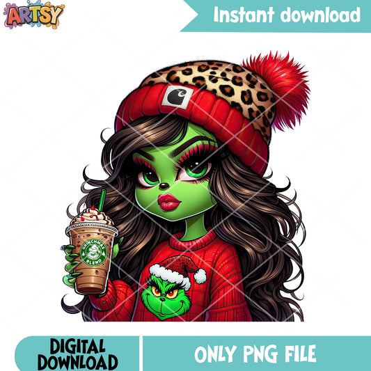 Red sweater christmas png, xmas decorations png, the grinch png