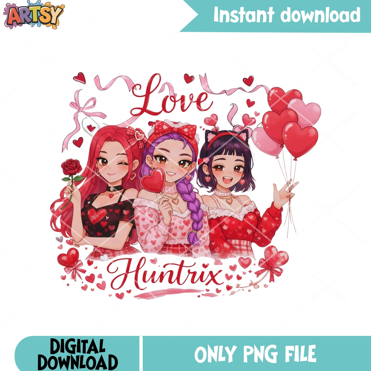 Red valentines party png, huntrix png, valentines gifts png