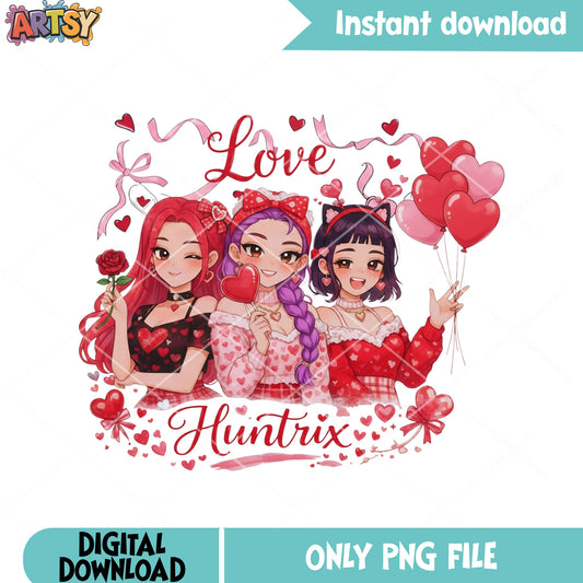 Red valentines party png, huntrix png, valentines gifts png