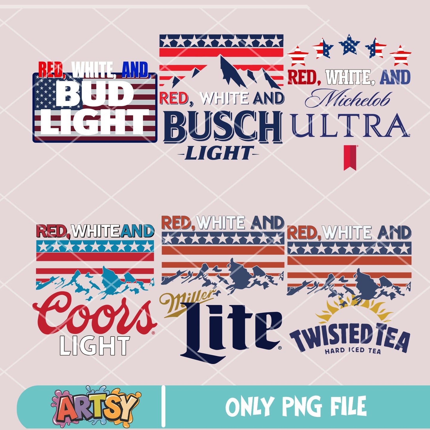 Red white bud light png bundle, busch light png, america busch png