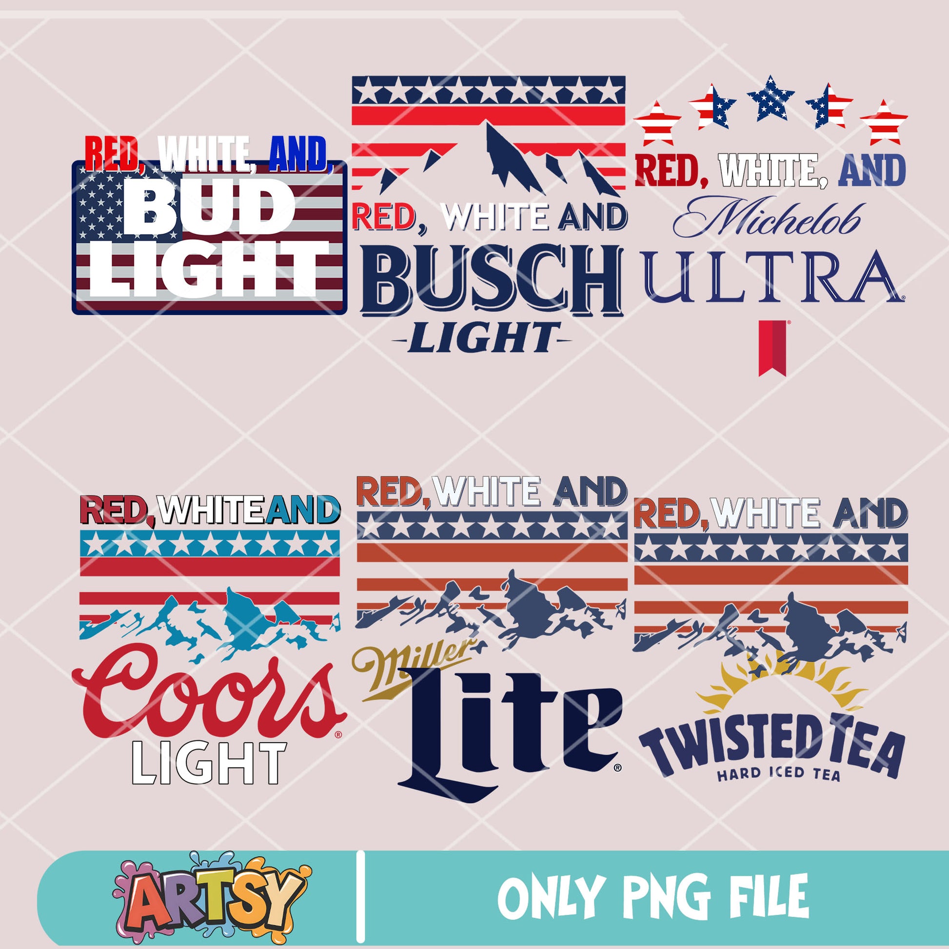 Red white bud light png bundle, busch light png, america busch png