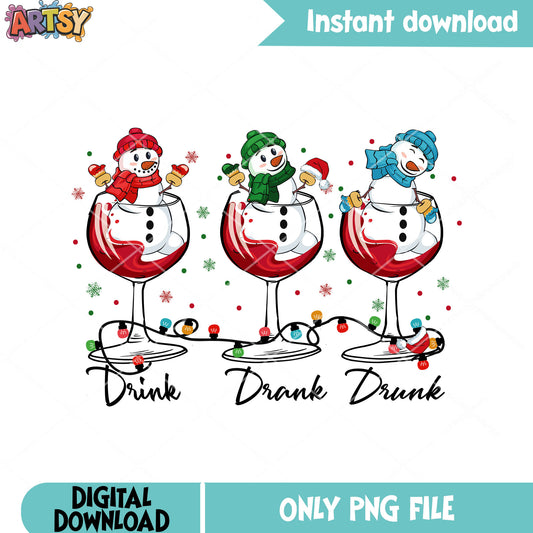 Red wine christmas png, christmas snowman png, christmas lights png