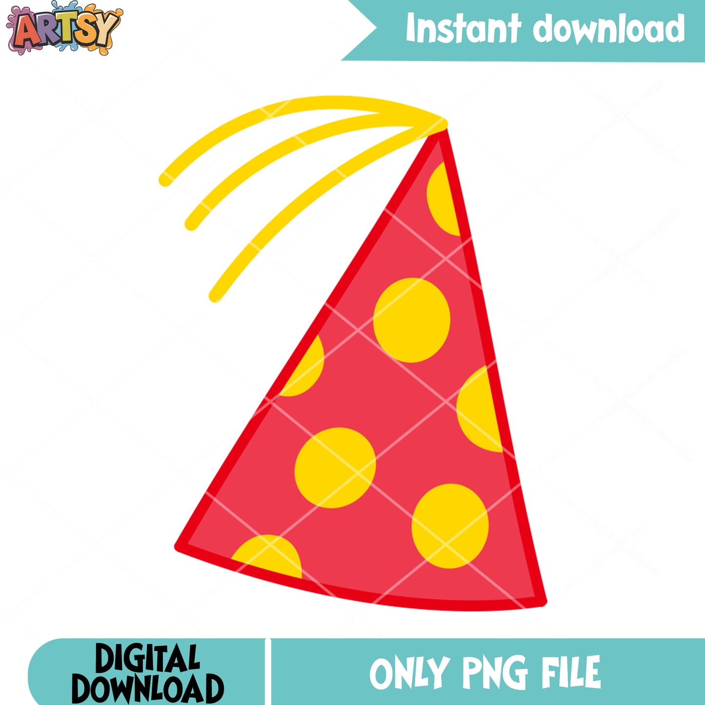 Red yellow spot hat png, peppa pig show, Birthday hat png
