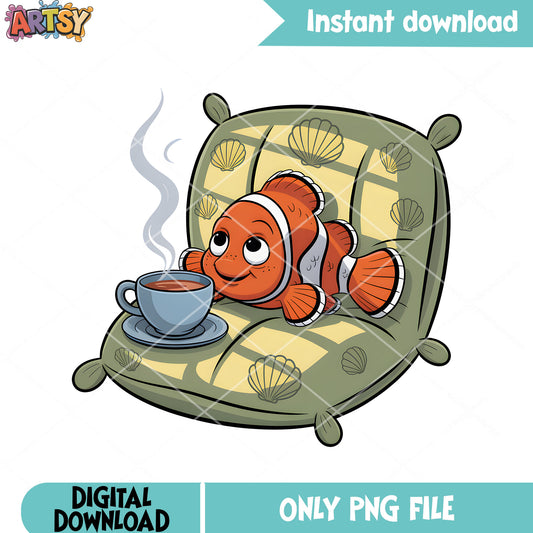 Relax marlin with hot cacoa png, clownfish marlin png, disney movie png