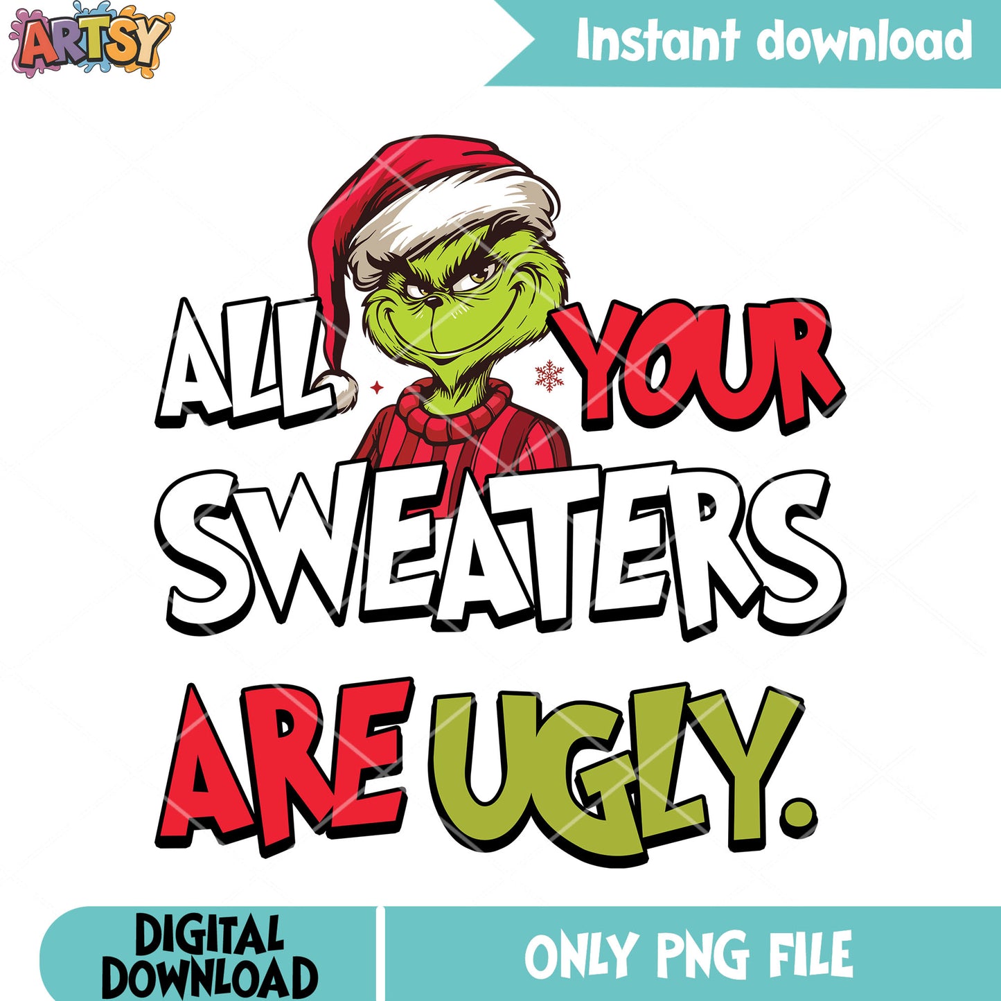 Rested grinch with red sweater png, christmas vibes png, merry xmas png